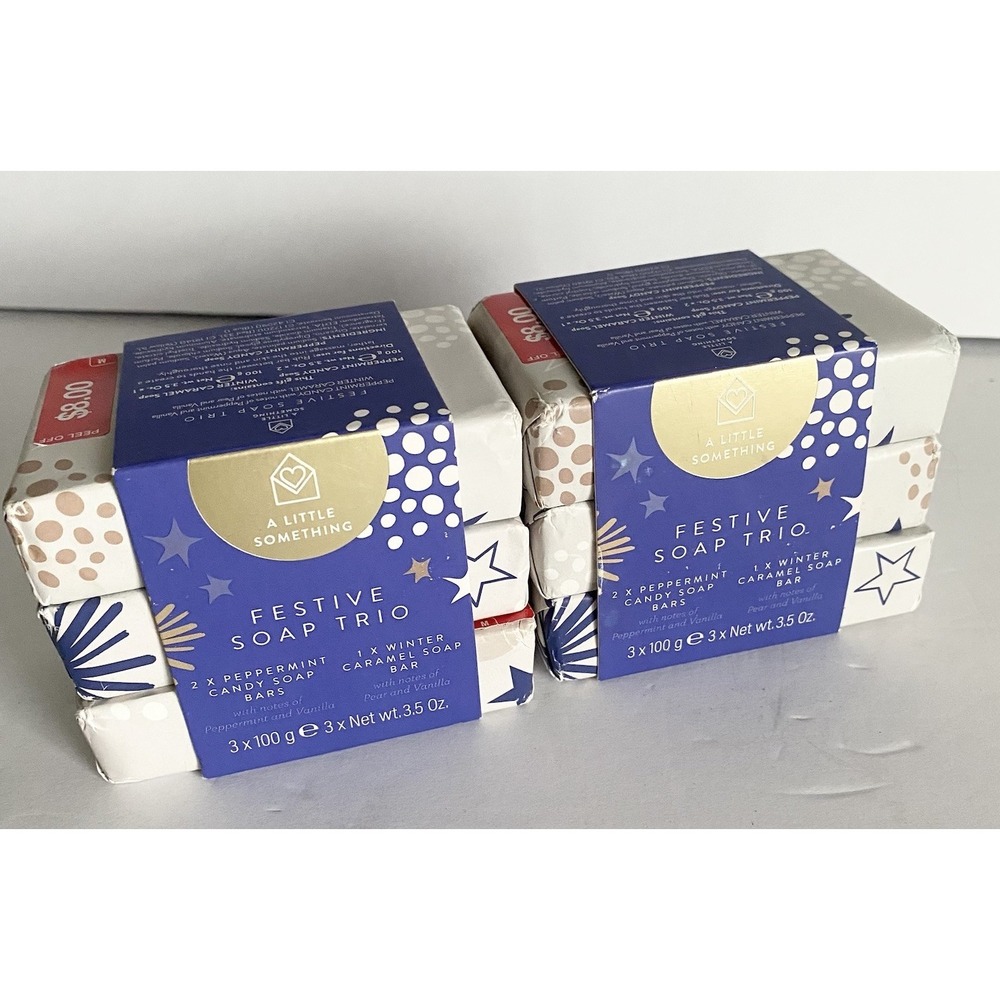 Lot  2 =6 A Little Something FESTIVE SOAP TRIO Peppermint Candy 3.5oz 100g  READ